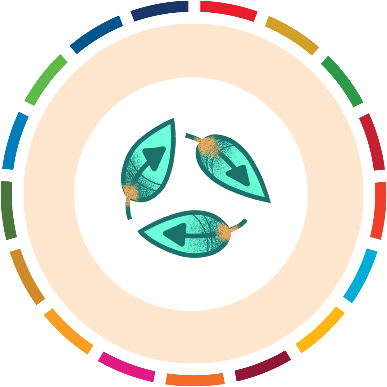 Photocomposition: three leaves with the recycling symbol