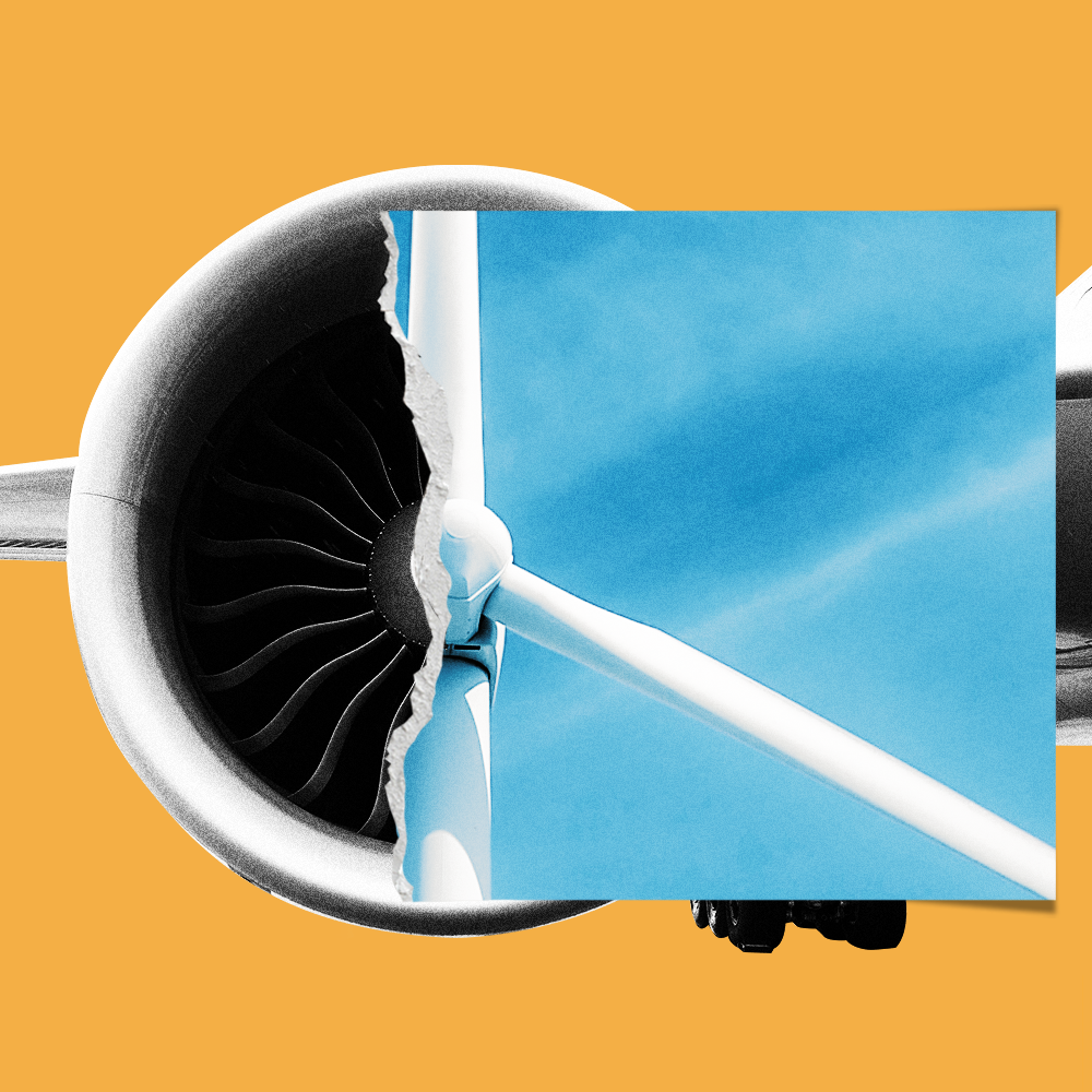 Illustration of a plane turbine turning into a windmill