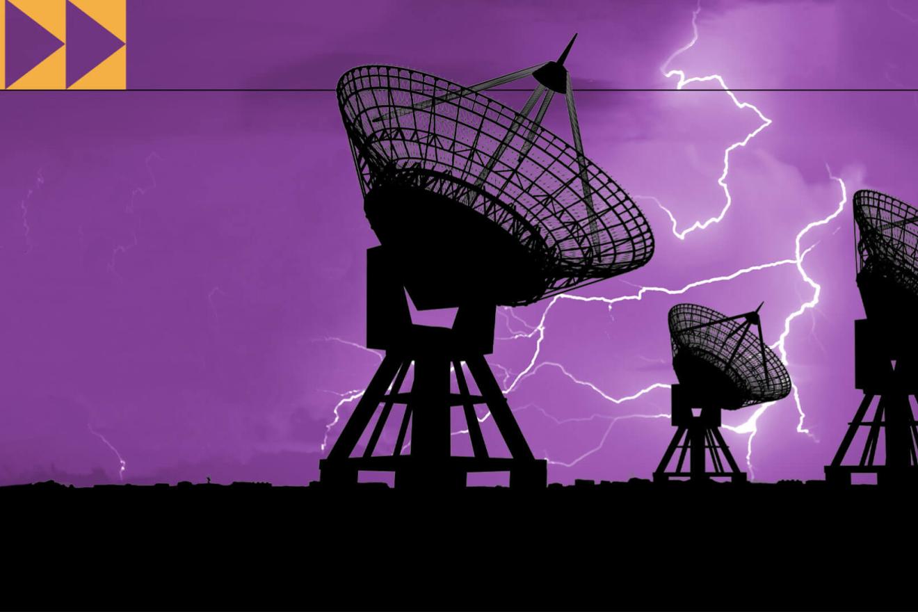 illustation of a radio telescope against a purple sky
