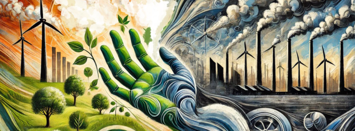 abstract illustration of a hand leading the transition to a Sustainable Future