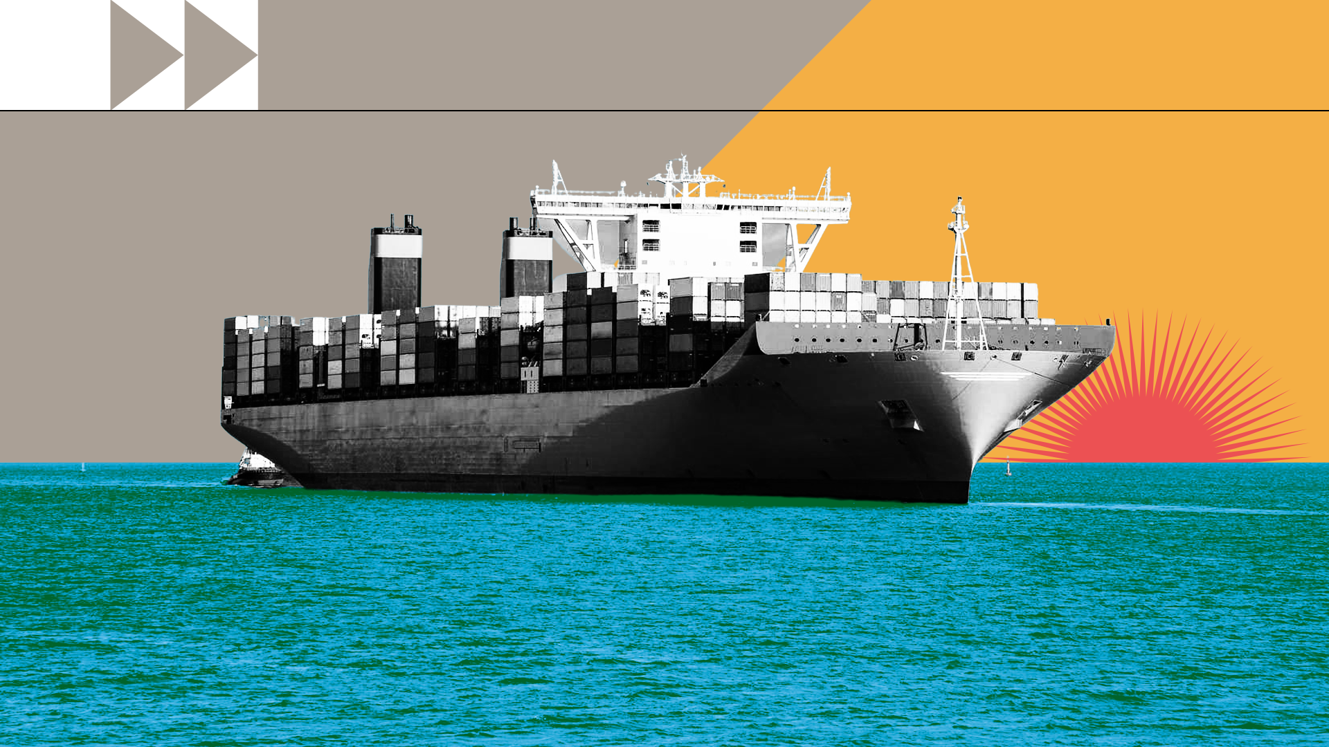 photocomposition: a ship carrying multiple containers